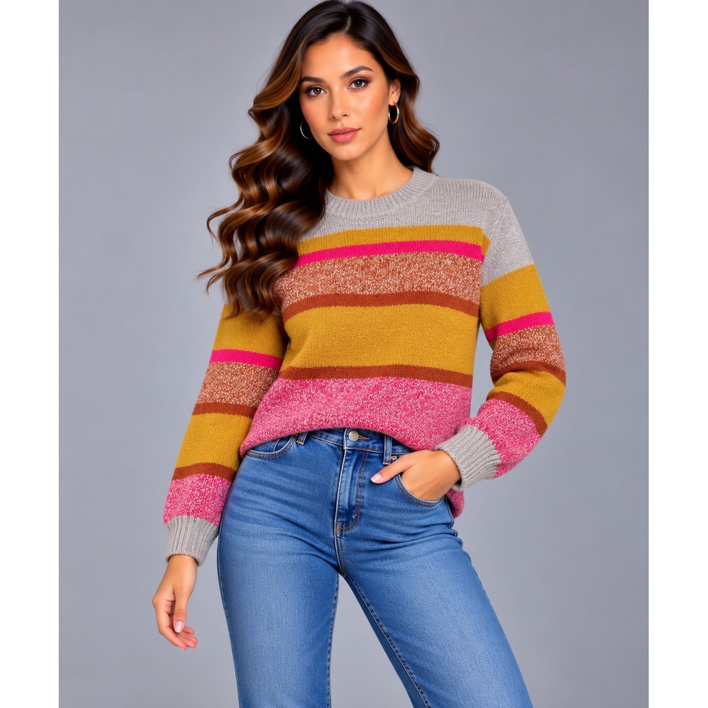 Lou & Grey for LOFT Sweater Womens S Multi Color Good Striped Crewneck Knit